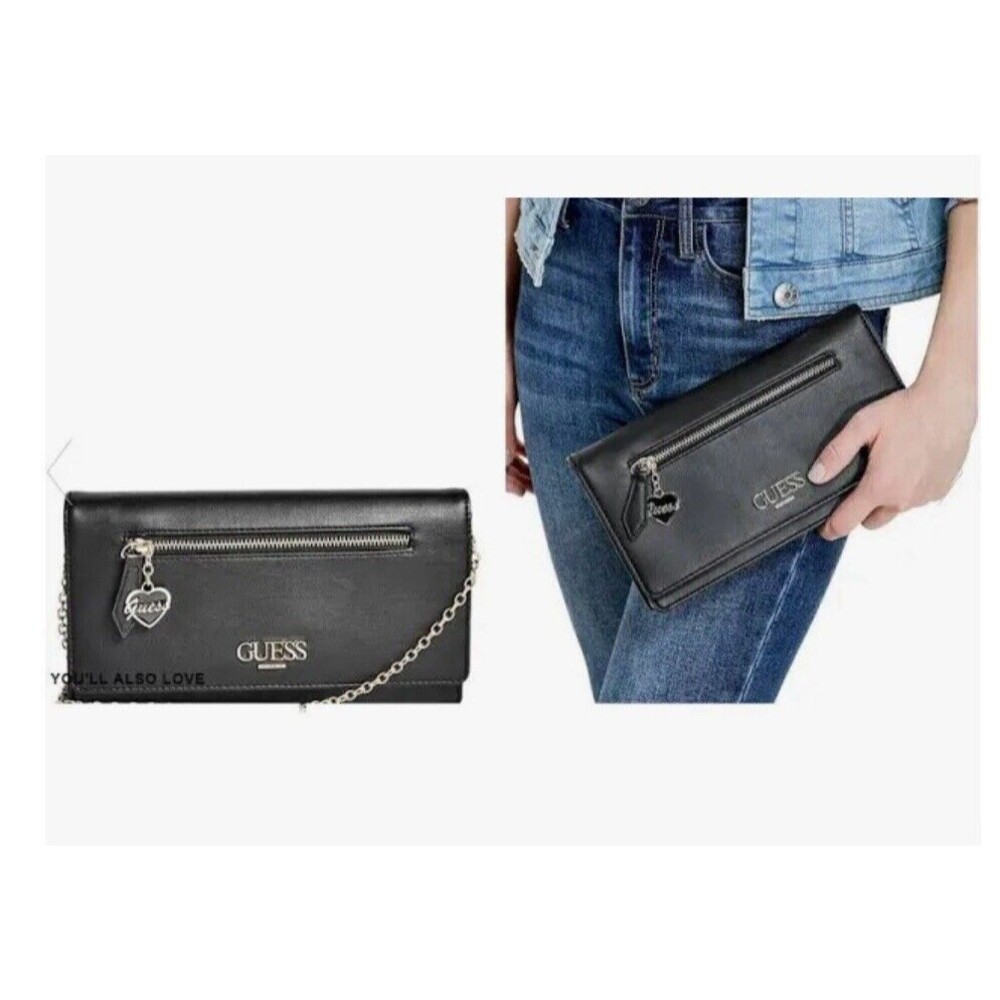 GUESS Women's Black Odette Logo Travel Clutch 10"W x 6"H DX-18-144/145 Classic